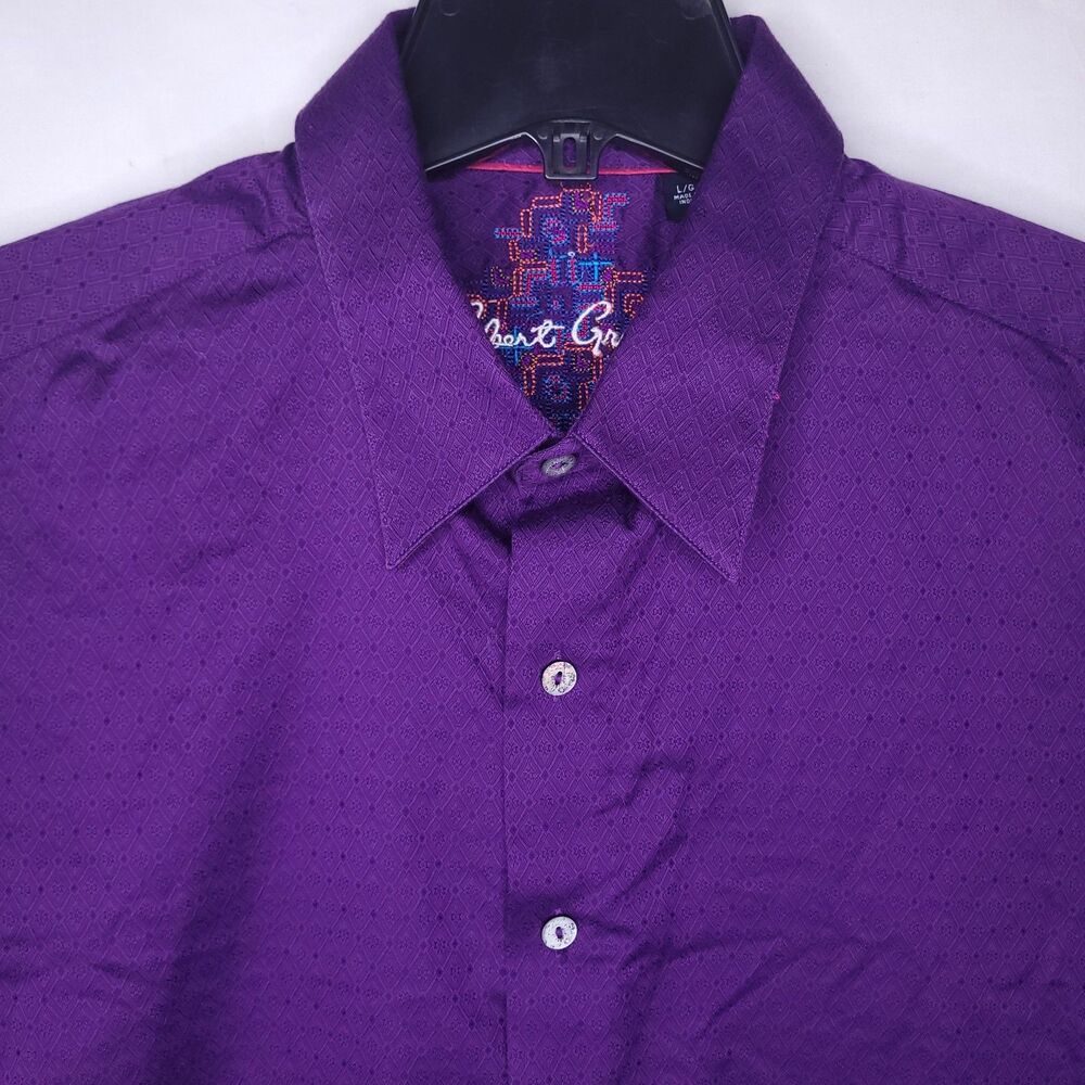 Robert Graham Shirt Mens Large Royal Purple Diamond Print